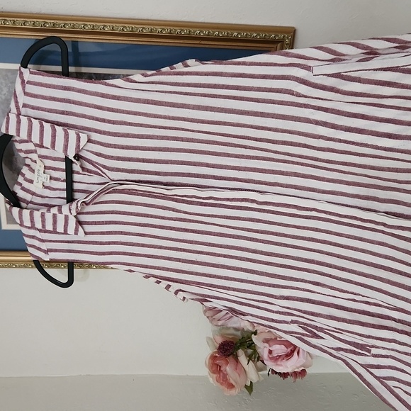 TShirt Dress Striped Sleeveless with Lace Hem Pockets Summer Beach Vacation - Picture 2 of 10
